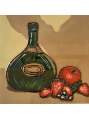 Wine Bottle Fruit Strawberries Decorative Ceramic Wall Art Tile 8x8 New